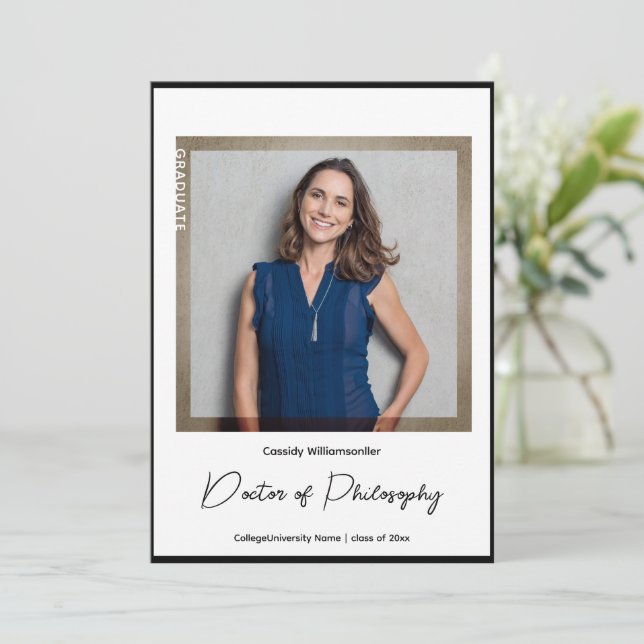 Minimalist Photo PhD Graduation Announcement (Standing Front)