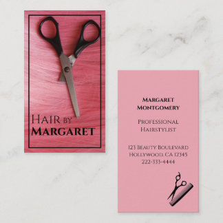 Minimalist Photo Pink Black Luxury Hair Salon Business Card