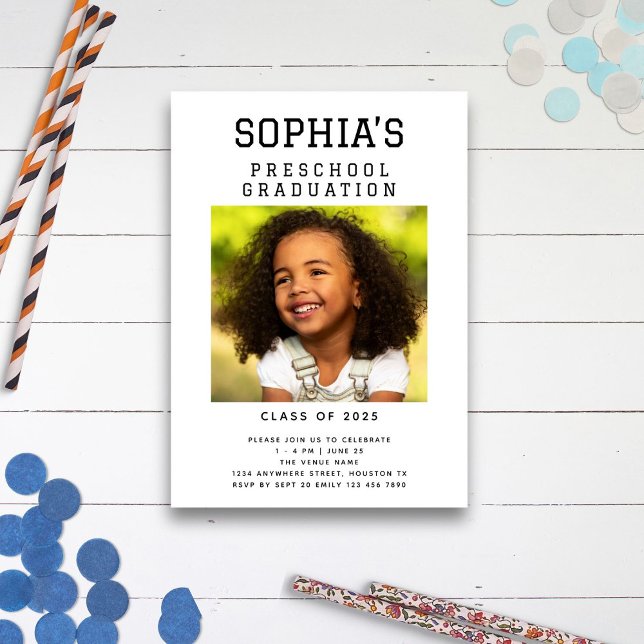 Minimalist Photo Preschool Graduation  Invitation (front view)