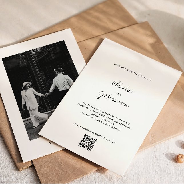 Minimalist Photo Qr Code Wedding Invitation (Creator Uploaded)