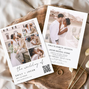 Minimalist Photo QR code White Wedding Invitation