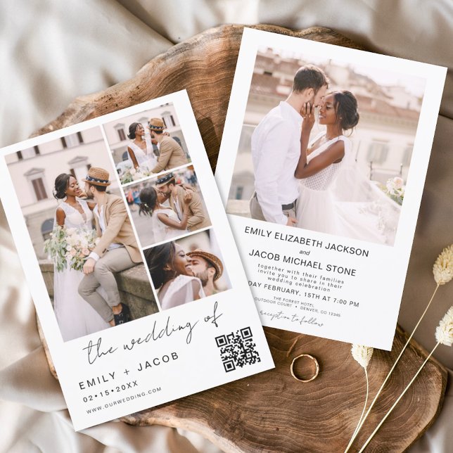 Minimalist Photo QR code White Wedding Invitation (Creator Uploaded)