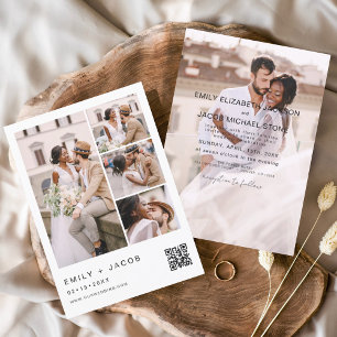 Minimalist Photo QR code White Wedding Invitation