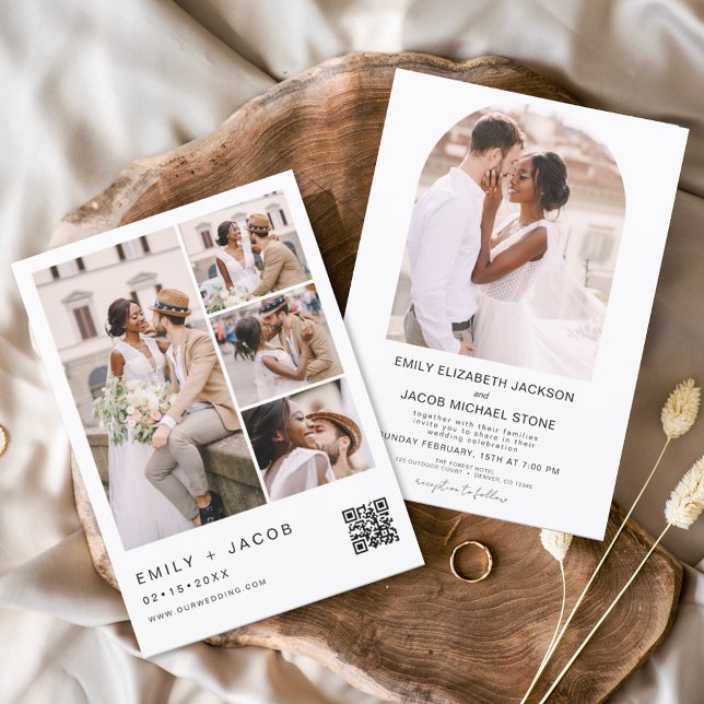 Minimalist Photo QR code White Wedding Invitation (Creator Uploaded)