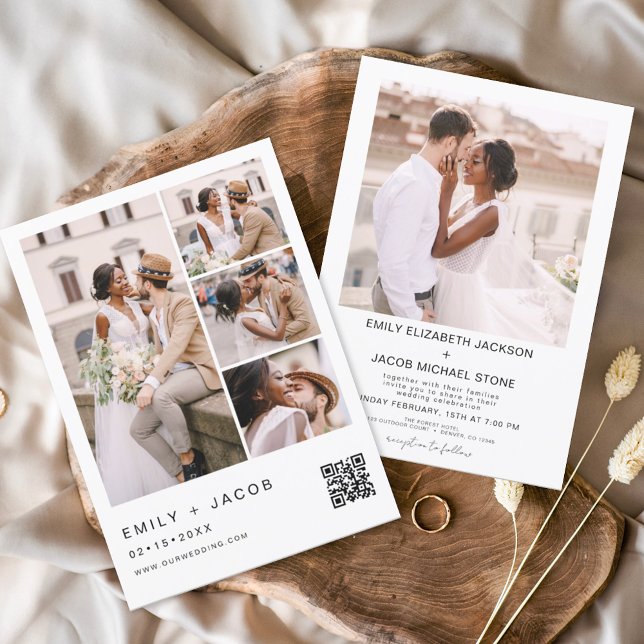 Minimalist Photo QR code White Wedding Invitation (Creator Uploaded)
