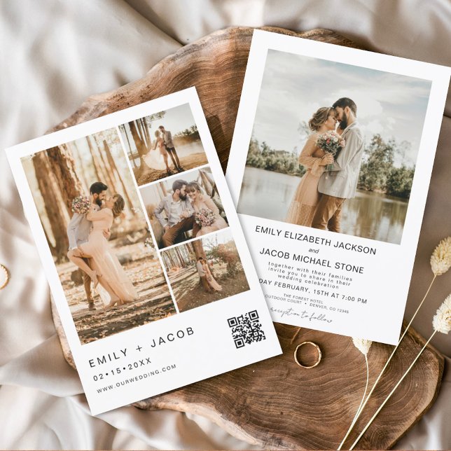 Minimalist Photo QR code White Wedding Invitation (Creator Uploaded)