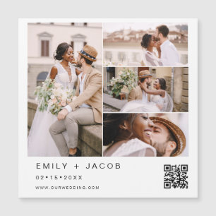 Minimalist Photo QR code White Wedding Magnetic Invitation