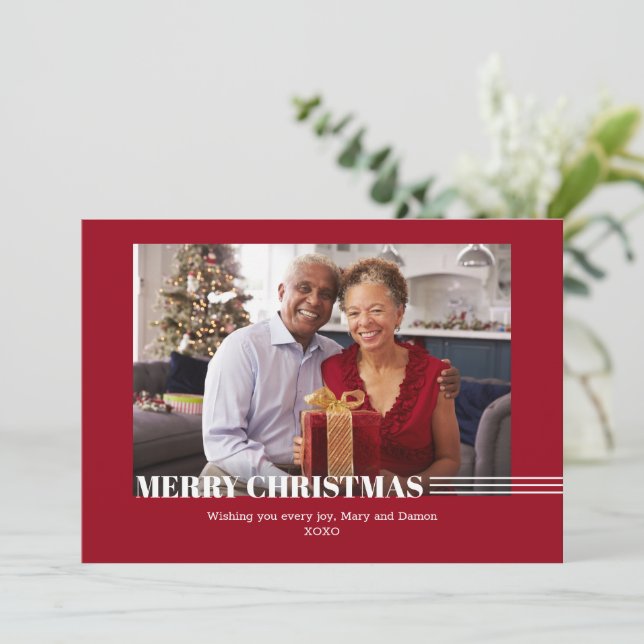 Minimalist Photo Red Christmas Holiday Card (Standing Front)