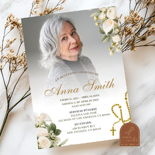 Minimalist Photo Rose and White Lily Funeral Invitation