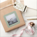 Minimalist Photo Sage Green Love & Thanks Wedding Square Sticker<br><div class="desc">These stickers are perfect for wedding thank you gifts or favours, or as an addition to your invitation mailing. They feature a simple minimalist design with your square photo on a sage green background. The left justified caption atop the photo reads "Love and Thanks", while the couple's names below are...</div>