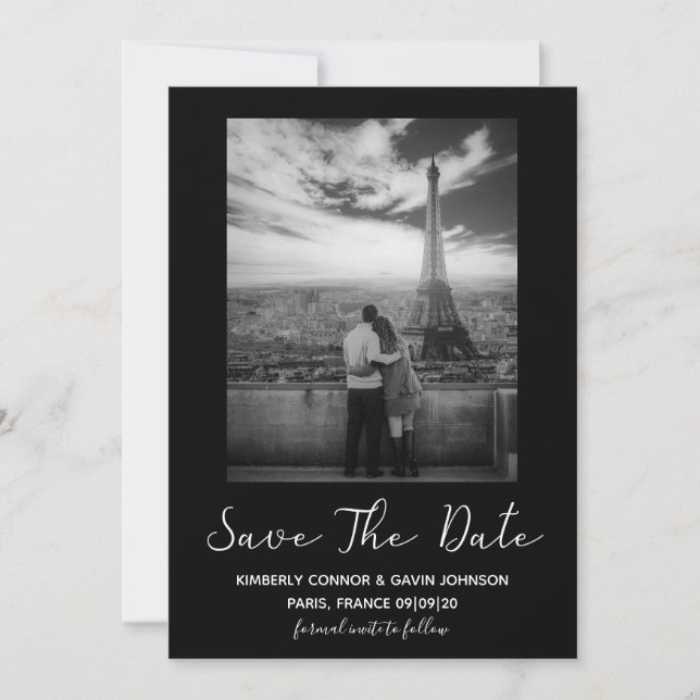 Minimalist Photo Save the Date Black and White (Front)
