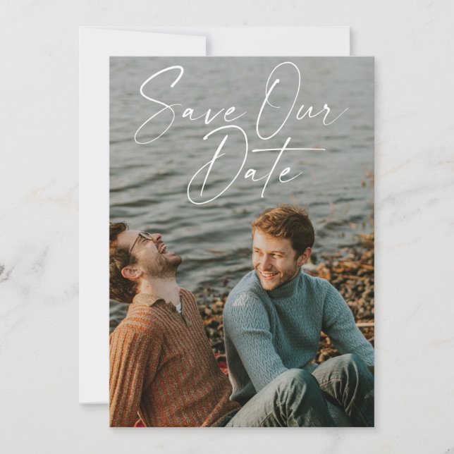 Minimalist Photo Script Couple Modern Wedding Save The Date (Front)