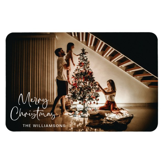 Minimalist Photo Script Handwriting Christmas Magnet (Horizontal)