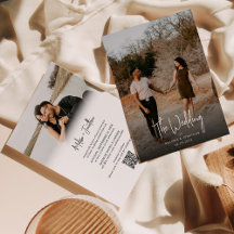 Minimalist Photo Script Modern QR code Wedding