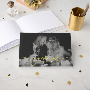 Minimalist Photo Script Monogram Wedding  Guest Book