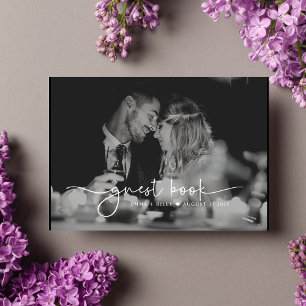 Minimalist Photo Script Monogram Wedding Guest Book