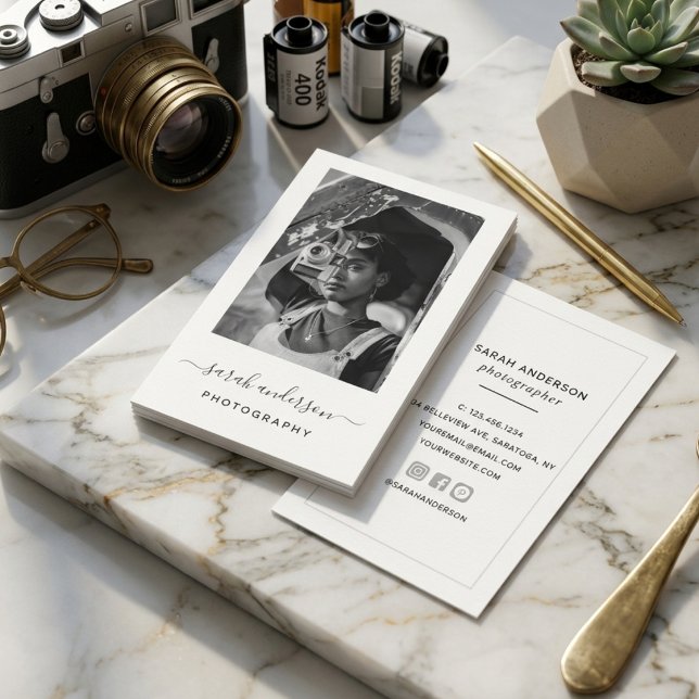 Minimalist Photo Script White Frame Business Card (Creator Uploaded)