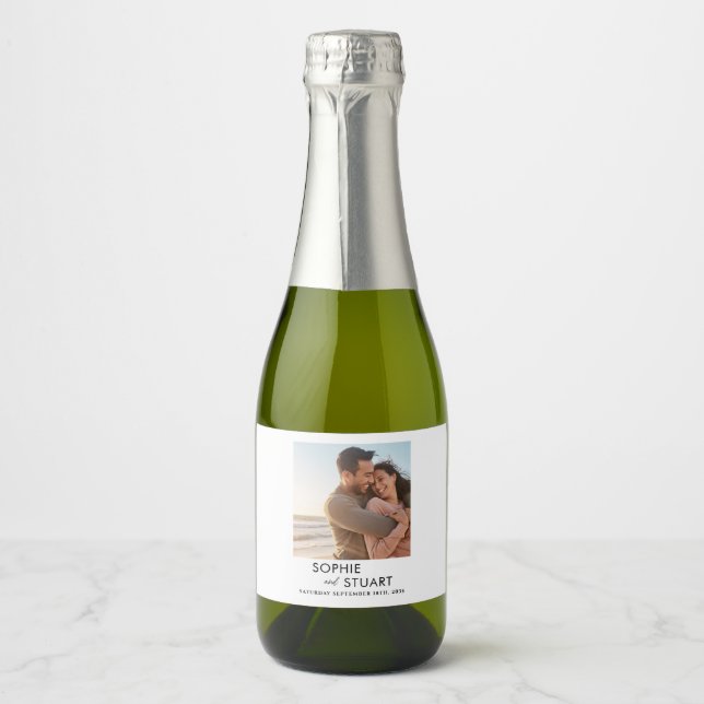 Minimalist Photo Simple Typography Wedding Sparkling Wine Label (Front)