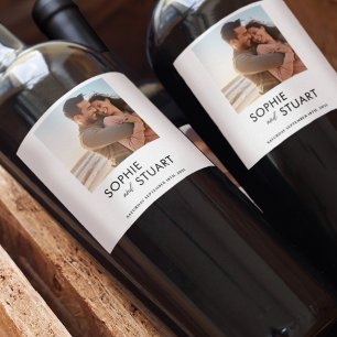 Minimalist Photo Simple Typography Wedding Wine Label