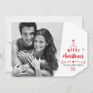 MINIMALIST PHOTO stylish christmas tree typography Holiday Card