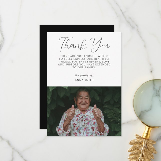 Minimalist Photo Sympathy Calligraphy Funeral Thank You Card (Front/Back In Situ)