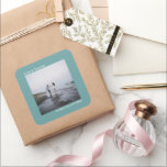Minimalist Photo Teal Love & Thanks Wedding Square Sticker<br><div class="desc">These stickers are perfect for wedding thank you gifts or favours, or as an addition to your invitation mailing. They feature a simple minimalist design with your square photo on a teal or turquoise coloured background. The left justified caption atop the photo reads "Love and Thanks", while the couple's names...</div>