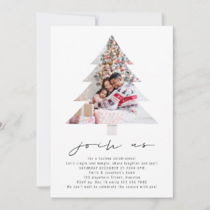 Minimalist Photo Trees Shape Christmas Party Invitation