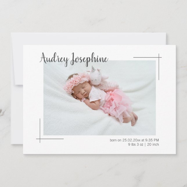 Minimalist Photo Two Side Collage Baby Girl Announcement (Front)
