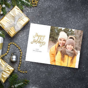 Minimalist Photo w Gold Sparkle Happy Holidays