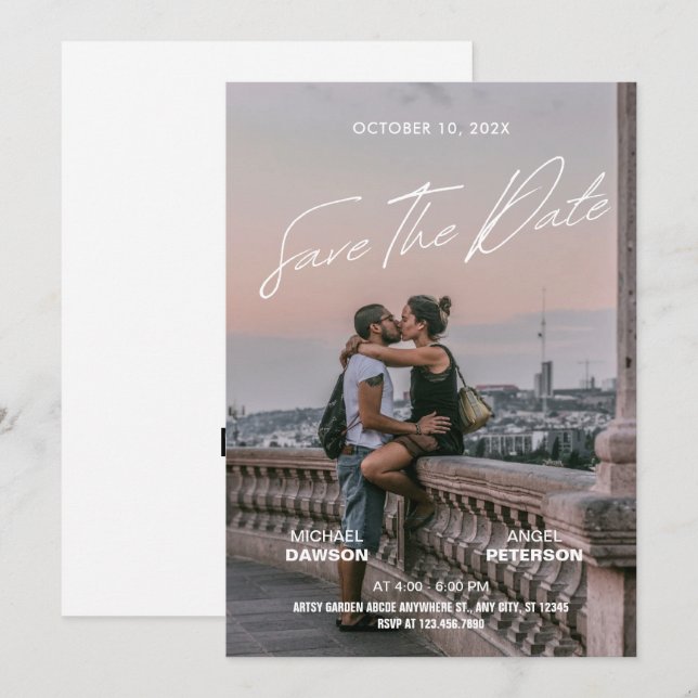 Minimalist photo wedding backpacker movie poster  save the date (Front/Back)
