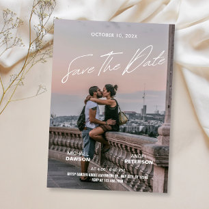 Minimalist photo wedding backpacker movie poster  save the date