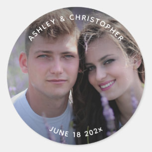Minimalist Photo Wedding  Classic Round Sticker