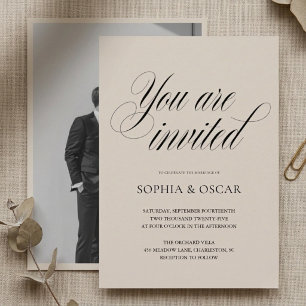 Minimalist Photo Wedding   Elegant Script Invitation