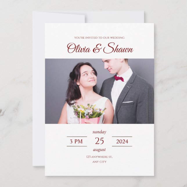 Minimalist Photo Wedding Invitation Card (Front)
