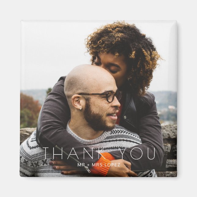 Minimalist Photo Wedding Thank You Magnet (Front)