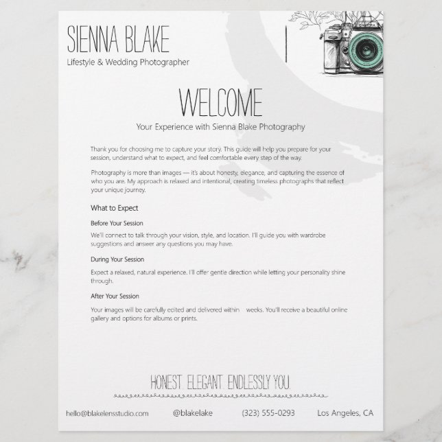 Minimalist Photographer Welcome Packet Template Custom Letterhead (Front)