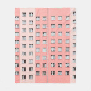 MINIMALIST PHOTOGRAPHY OF PINK HIGH-RISE BUILDING FLEECE BLANKET