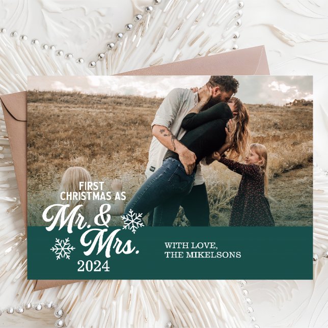 Minimalist Photos First Christmas as Mr and Mrs Holiday Card (Creator Uploaded)