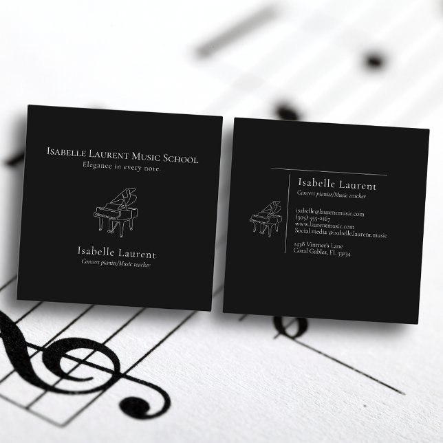 Minimalist pianist music teacher square business card (Creator Uploaded)