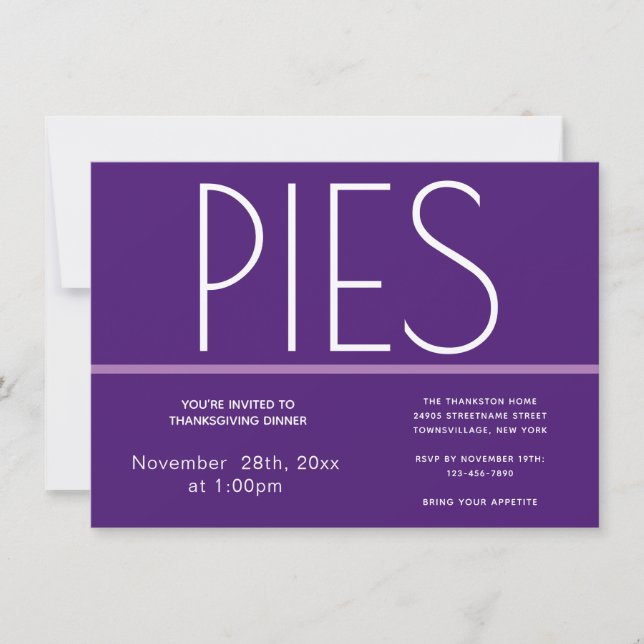 Minimalist Pies Thanksgiving Dinner Invitation (Front)