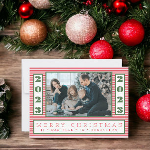 Minimalist Pin Stripe Christmas Photo Year Holiday Card