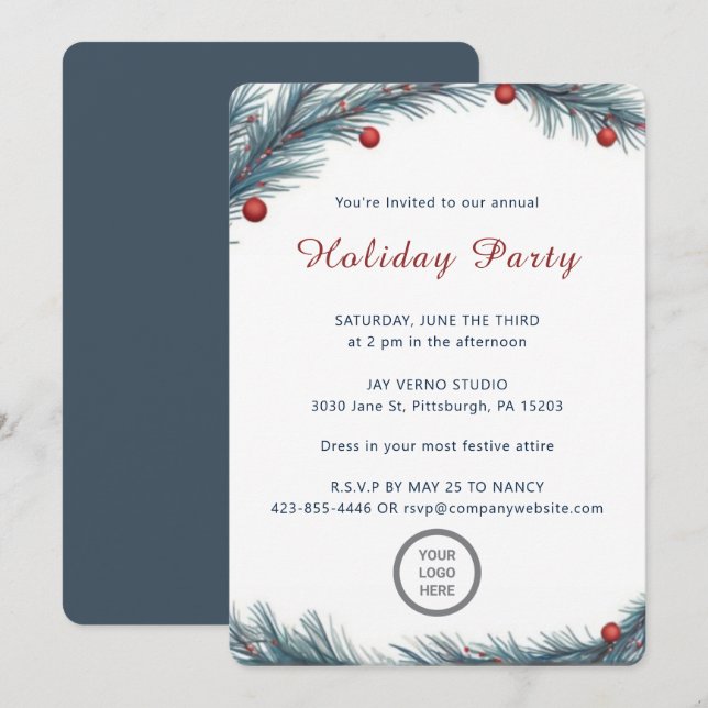 Minimalist Pine Bough Annual Company Holiday Party Invitation (Front/Back)