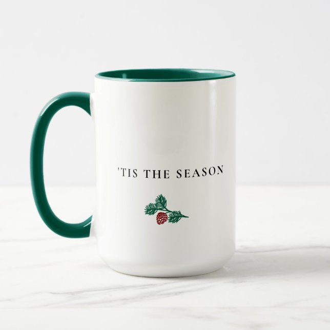 Minimalist Pine Branch Christmas – ’Tis The Season Mug (Left)