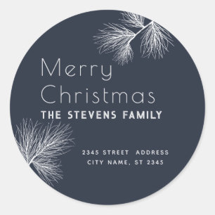 Minimalist pine branch Merry Christmas Classic Round Sticker