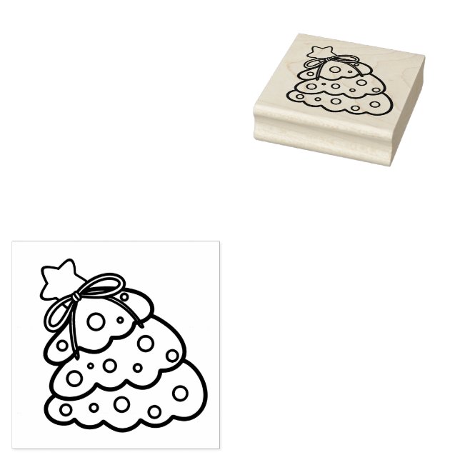 Minimalist Pine Christmas Tree Outline Rubber Stamp (Stamped)