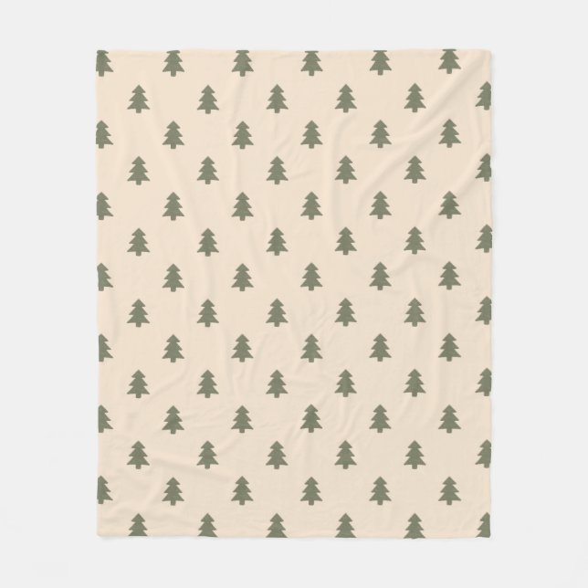 Minimalist Pine Tree Beige Boho Farmhouse Winter Fleece Blanket (Front)
