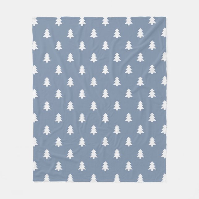 Minimalist Pine Tree Blue Boho Farmhouse Winter Fleece Blanket (Front)