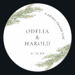 Minimalist Pine Tree Branch Winter Wedding Classic Round Sticker<br><div class="desc">Minimalist pine tree branch winter wedding thank you sticker.</div>