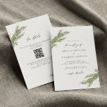 Minimalist Pine Tree Branch Winter Wedding QR Code Invitation<br><div class="desc">Elegant all in one wedding invitation with watercolor pine tree branch design.</div>