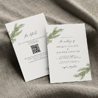 Minimalist Pine Tree Branch Winter Wedding QR Code